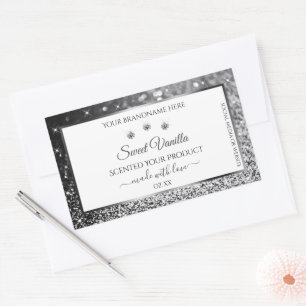 White Silver Glitter Stars Diamonds Product Labels