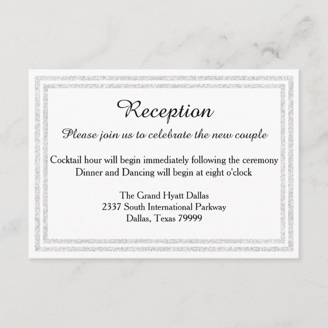 White Silver Glitter Trim-Reception Invition Enclosure Card (Front)