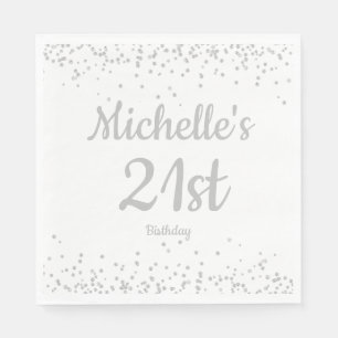 White Silver Glitter Women's 21st Birthday Napkin