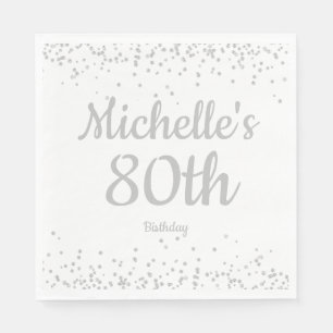 White Silver Glitter Women's 80th Birthday Napkin