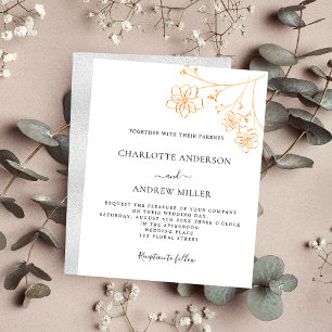 White silver gold floral budget wedding invitation