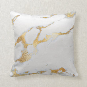 White Silver Gold Grey Metallic Marble Stone Cushion