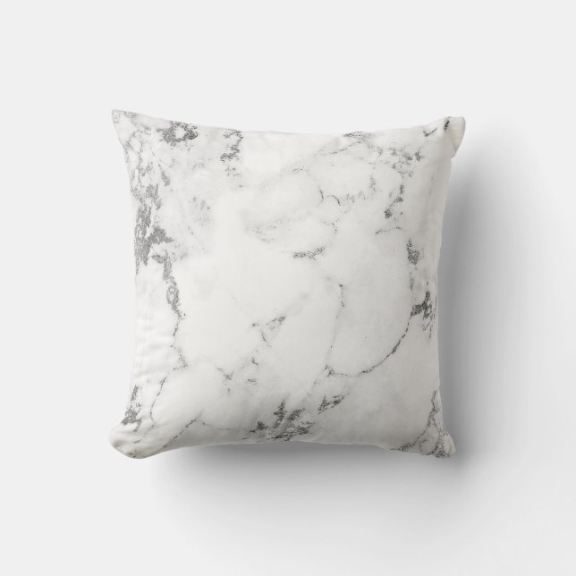 White Silver Grey Carra Marble Stone Abstract Cushion (Front)