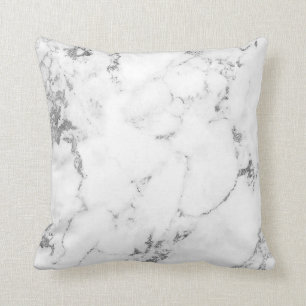 White Silver Grey Carra Marble Stone Abstract Cushion