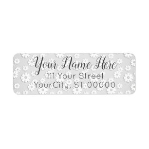 White & Silver Grey Floral Return Address Label