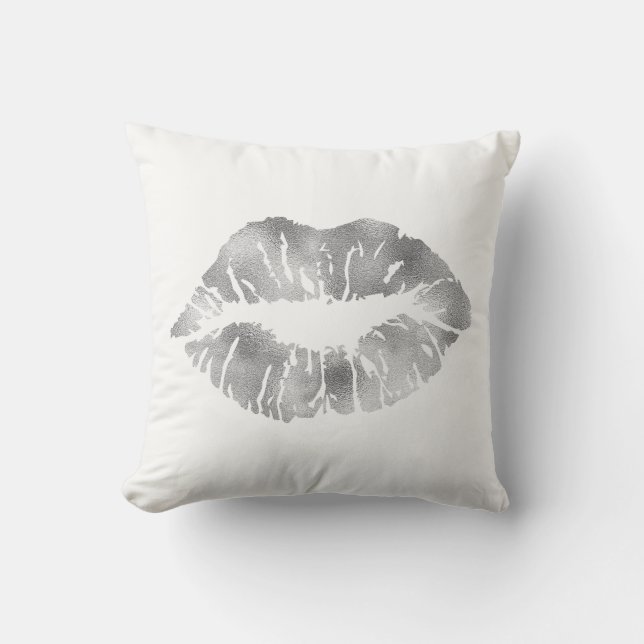 White Silver Grey Glitter Kiss Lips Makeup Minimal Cushion (Front)