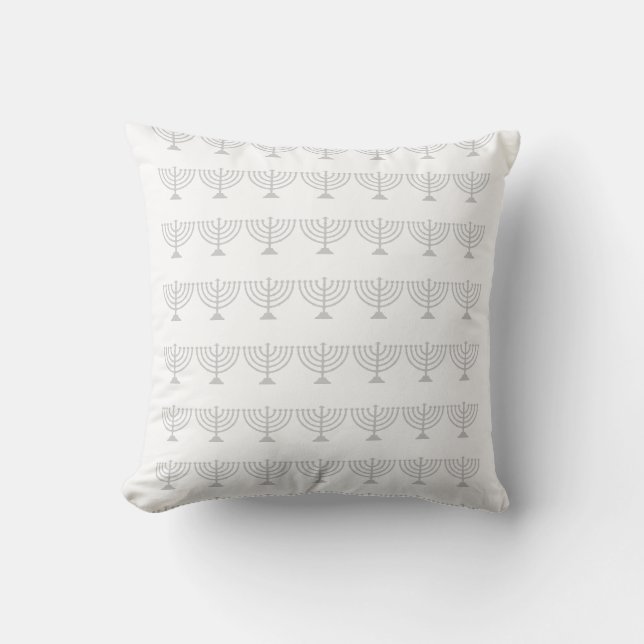 white & SILVER GREY, MENORAH & STARS pillow (Front)
