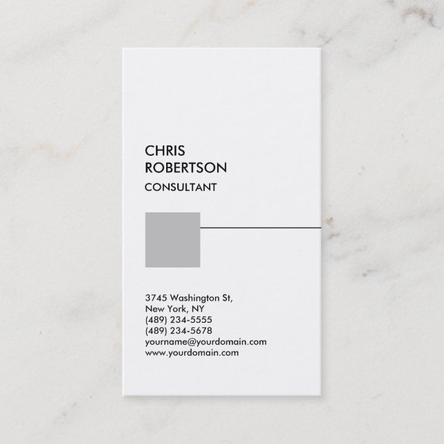 White Silver Grey Square Vertical Business Card (Front)