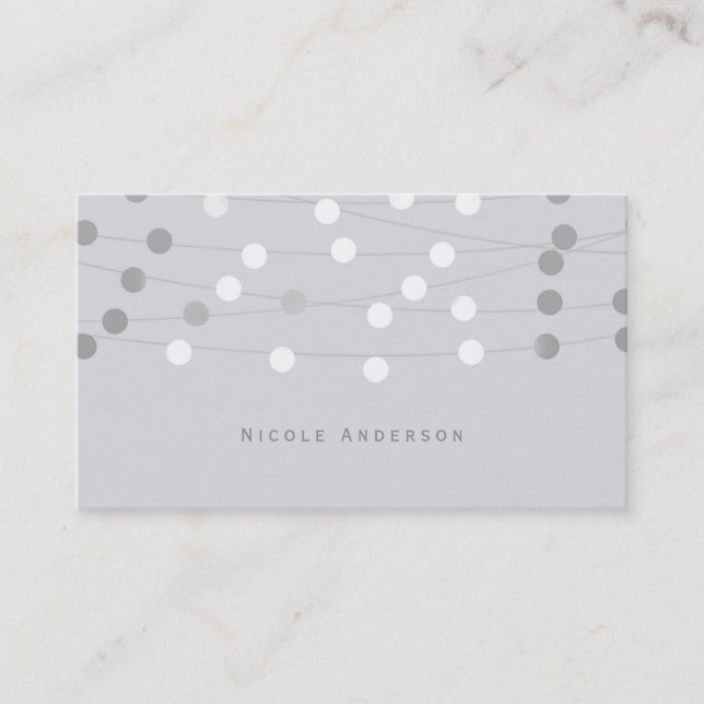 White Silver Grey String Lights Modern Chic Glam Business Card (Front)