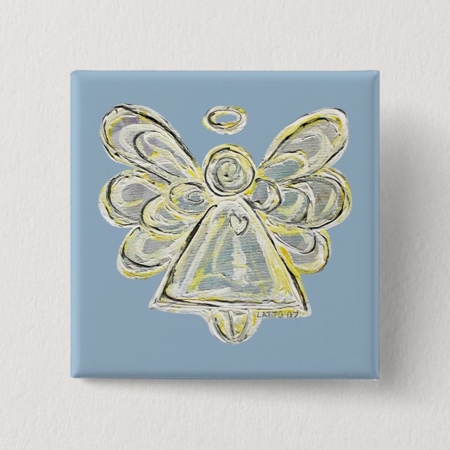 White Silver Guardian Angel Art Custom Button Pins (Front)