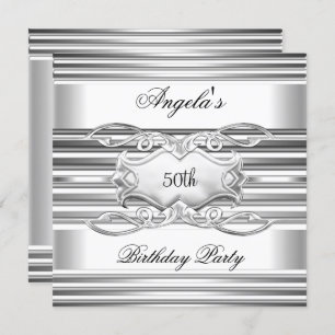 White Silver Jewel 50th Elegant Birthday Party Invitation