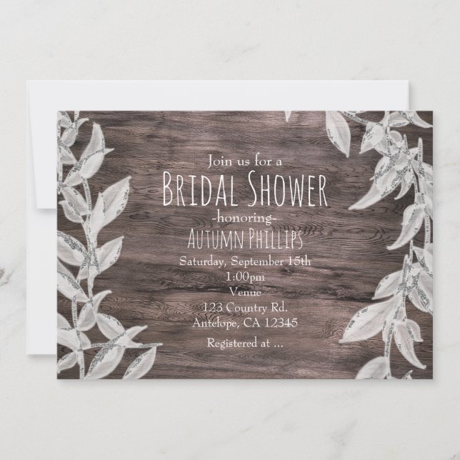 White & Silver Leaves Winter Wedding Rustic Invitation (Front)