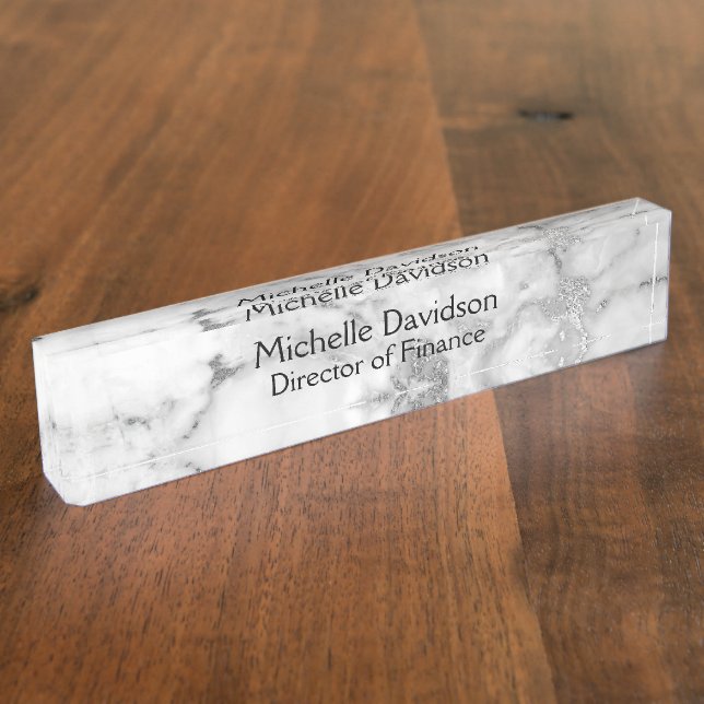 White & Silver Marble Executive Nameplate (Side)