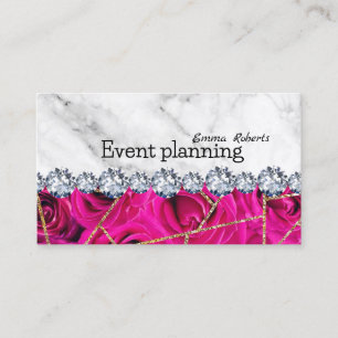 White Silver Marble Glitter Texture Event Planning Business Card