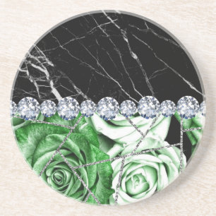 White Silver Marble Rose Black Glitter Coaster