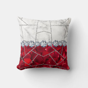 White Silver Marble Rose Black Glitter Cushion