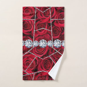White Silver Marble Rose Black Glitter  Hand Towel
