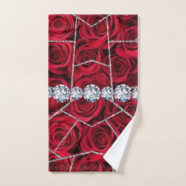 White Silver Marble Rose Black Glitter  Hand Towel (Hand Towel)