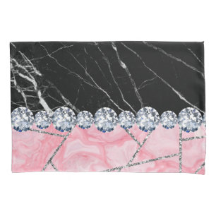 White Silver Marble Rose Black Glitter Pillow Case