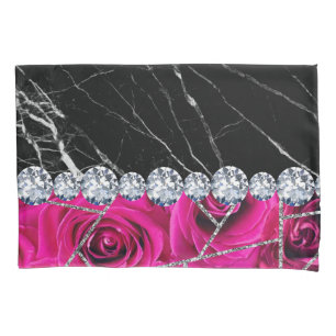 White Silver Marble Rose Black Glitter Pillowcase