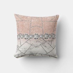 White Silver Marble Rose Black Glitter Throw Pill Cushion