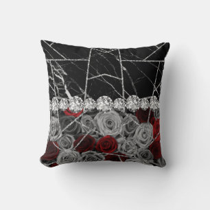 White Silver Marble Rose Black Glitter Throw Pill Cushion