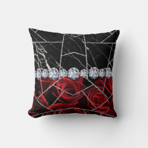 White Silver Marble Rose Black Glitter Throw Pillo Cushion
