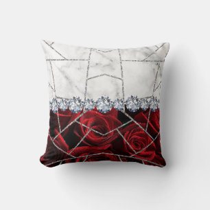 White Silver Marble Rose Black Glitter Throw Pillo Cushion
