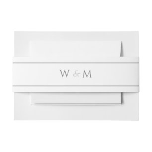 White Silver Monogrammed Wedding Invitation Belly Band