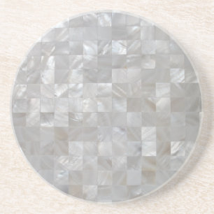 White Silver Mother Of Pearl Print Tiled Coaster