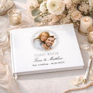 White silver photo elegant wedding guest book