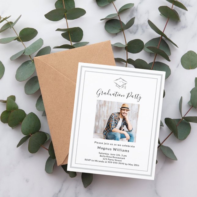 White silver photo Graduation Party invitation (Creator Uploaded)