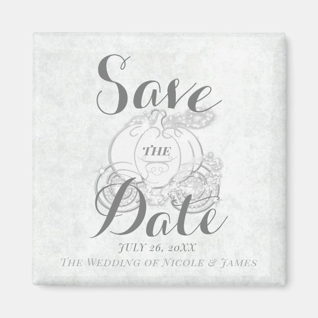 White Silver Pumpkin Carriage Save the Date Magnet (Front)