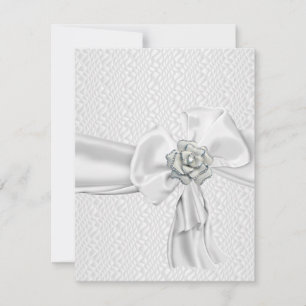 White Silver Rose Metal Jewel Ribbon Event Invitation