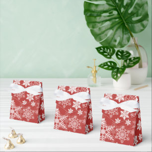 White Silver Snowflake Pattern on Red Christmas Favour Box