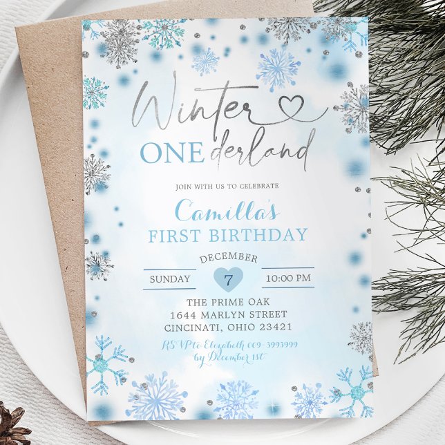 White Silver Snowflake Winter Onederland Birthday  Invitation (Creator Uploaded)