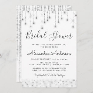 White Silver String Lights Bridal Shower Invitation