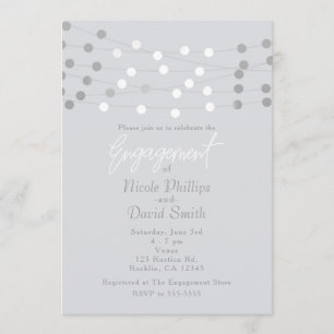 White Silver String Lights Modern Chic Engagement Invitation