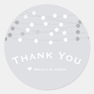 White Silver String Lights Modern Wedding Favour Classic Round Sticker