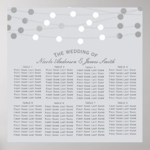 White Silver String Lights Modern Wedding Seating Poster