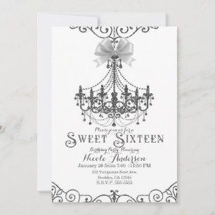 White & Silver White Bow Chic Sweet 16 Sixteen Invitation