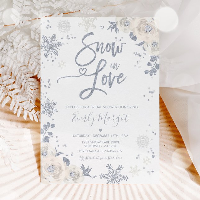 White & Silver Winter Bridal Shower Snow In Love Invitation (Creator Uploaded)