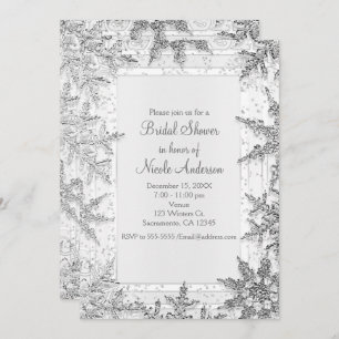 White & Silver Winter Snowflakes Bridal Shower Invitation