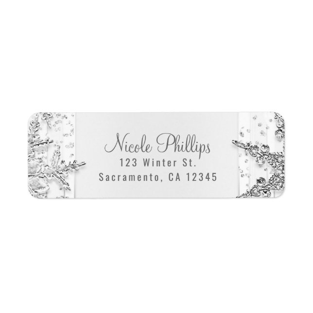 White & Silver Winter Snowflakes Elegant Party Return Address Label (Front)