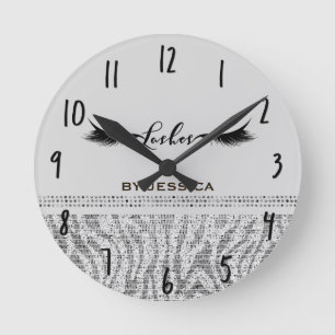 White Silver Zebra Sequins Lashes Personalised Round Clock