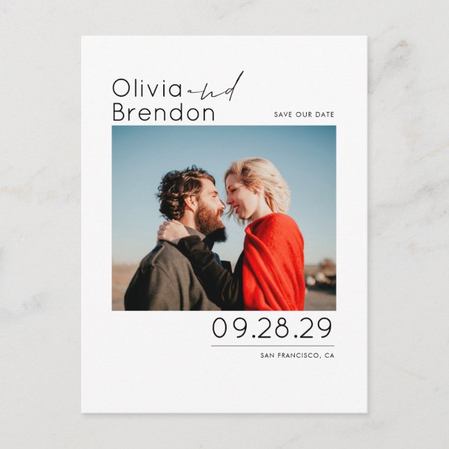 White Simple and Minimal Save the Date Photo Announcement Postcard (Front)