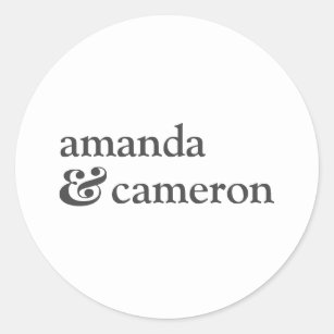 White Simple Bride and Groom Names Logo Classic Round Sticker
