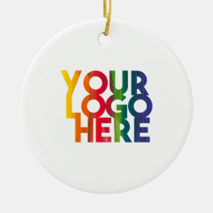 White Simple Business Logo Christmas Festive Ceramic Ornament