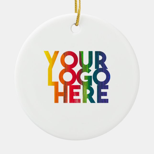 White Simple Business Logo Christmas Festive Ceramic Ornament (Front)
