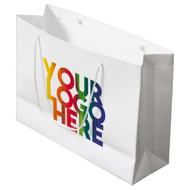 White Simple Business Logo Large Gift Bag (Front Angled)